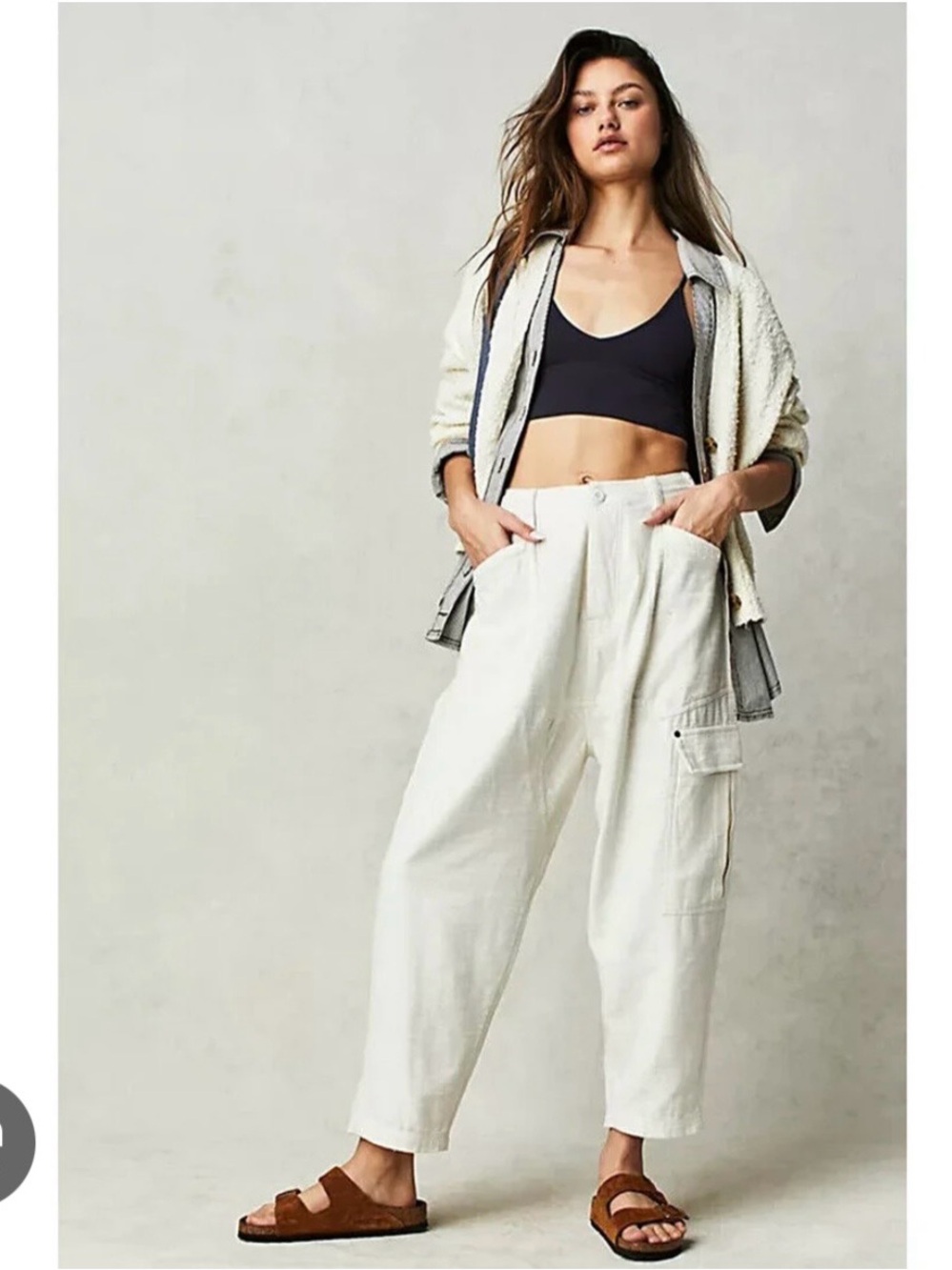 NWT Free People Women's Cream Cargo Linen-Blend Pants. Bay to breaker Pants